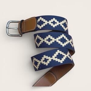 La Matera Corbina Woven Belt Size 36 - Genuine Leather - Navy